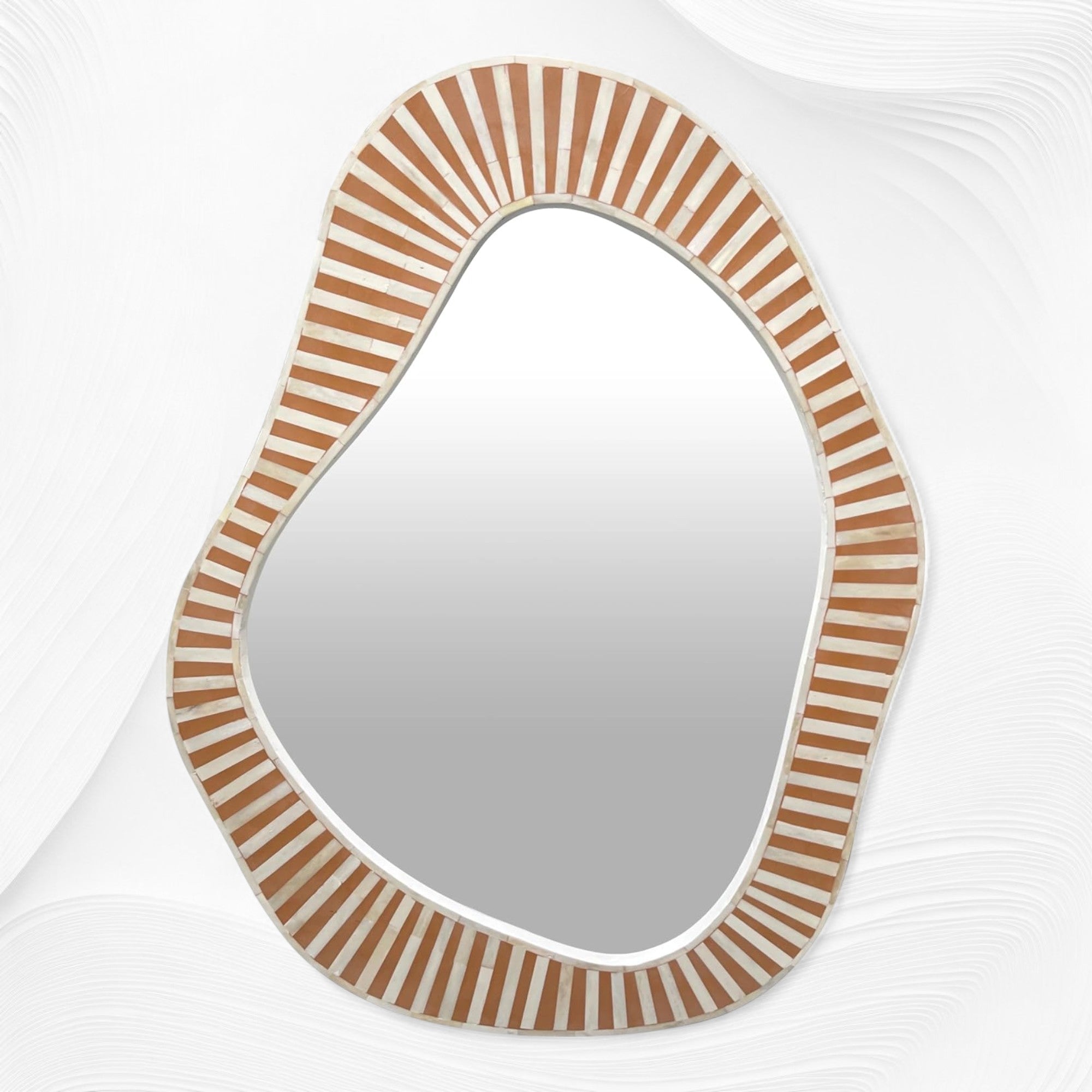 Abstract Bone Inlay Wall Mirror Almond