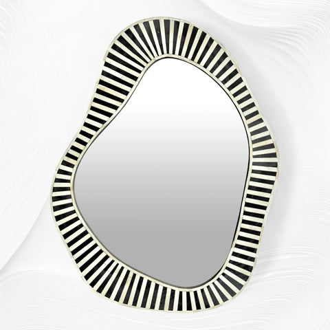 Abstract Bone Inlay Wall Mirror Black