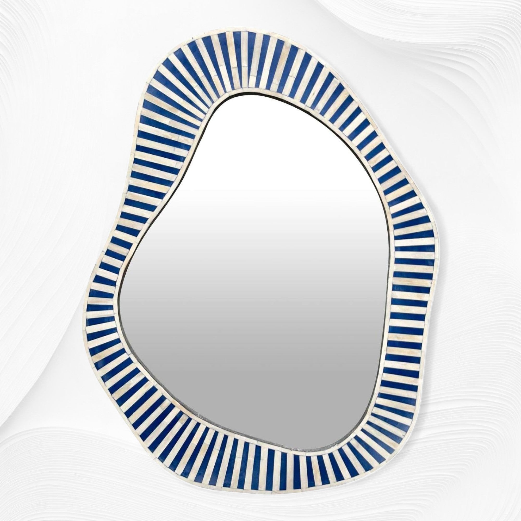 Abstract Bone Inlay Wall Mirror Blue