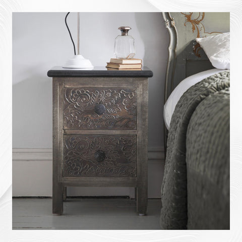 Antique Metal Two Drawer Bedside With Black Granite Top 1