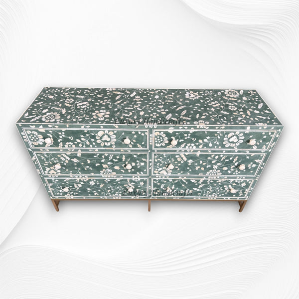 Blooming Flowers Bone Inlay Chest Green Resin 4