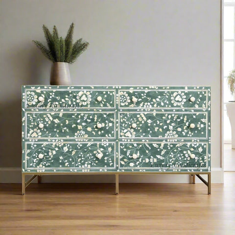 Blooming Flowers Bone Inlay Chest Green Resin