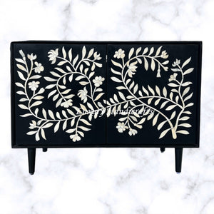 Flower Bone Inlay 2 Door Cabinet Black 1