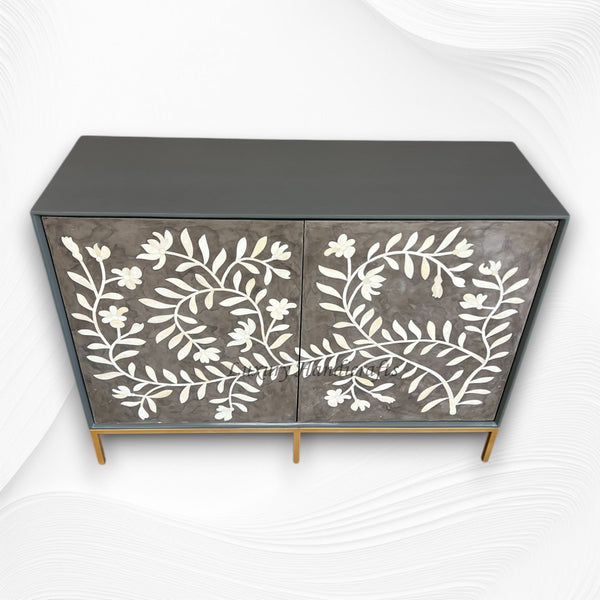 Flower Bone Inlay 2 Door Cabinet Dusk Iron Base 2