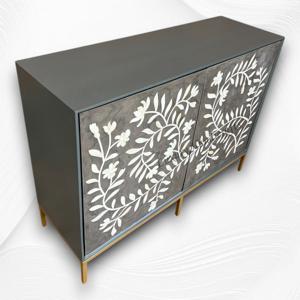 Flower Bone Inlay 2 Door Cabinet Dusk Iron Base 4