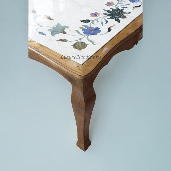 Italian Marble Dining Table Gemstone Inlay