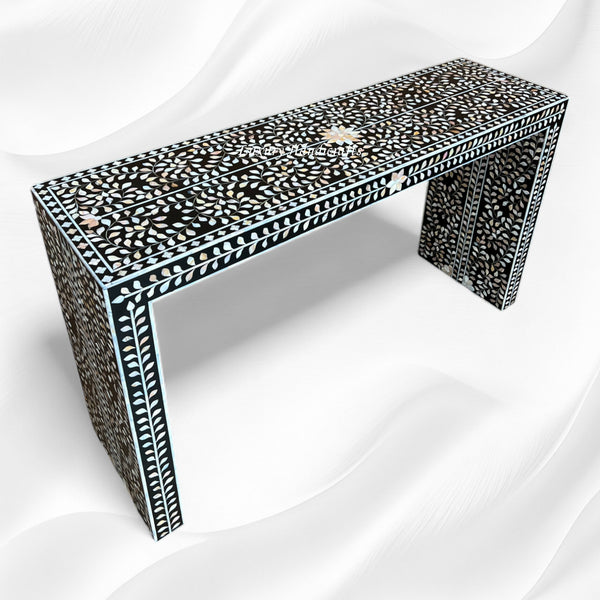 MOP Inlay Floral Console Table Black 2