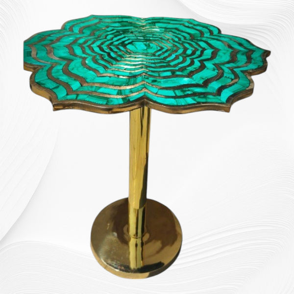 Malachite Flower Accent Table In Brass 3