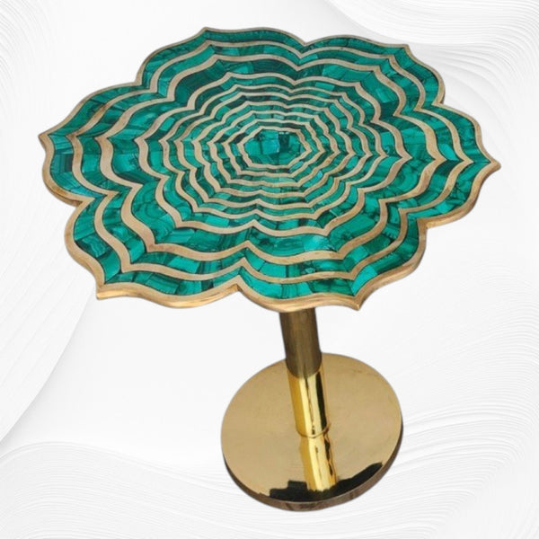 Malachite Flower Accent Table In Brass 2