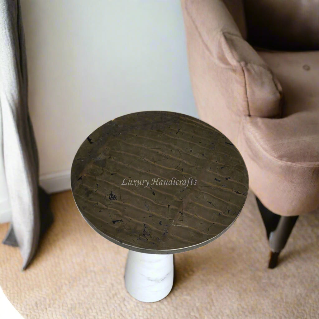 Miami Round Marble Accent Table with Pyrite Top 1