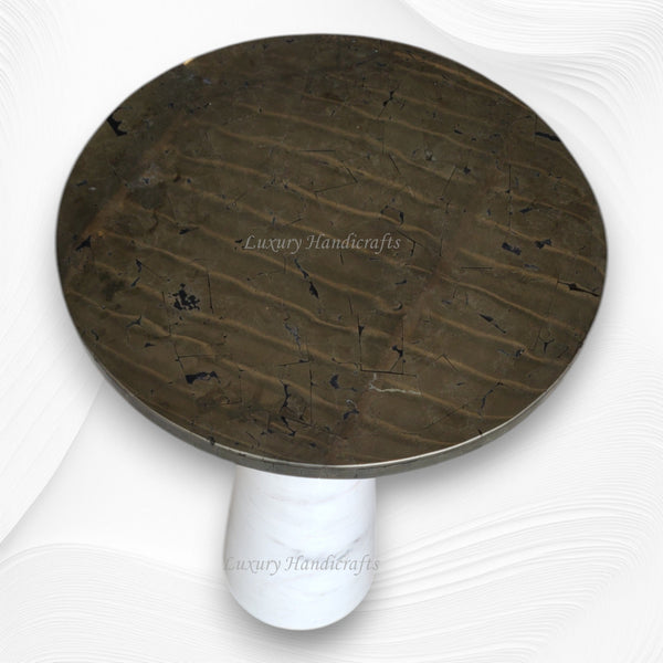 Miami Round Marble Accent Table with Pyrite Top 4