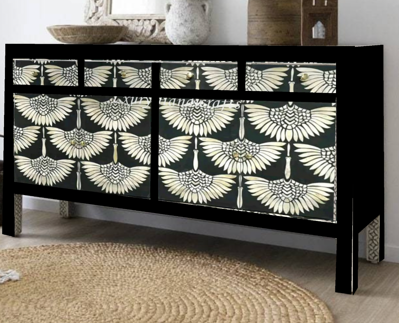 Swan Bone Inlay Sideboard Black