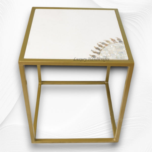 Vietnam White Marble MOP Side Table 1