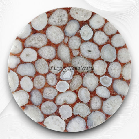 White Agate Table Top Round Red Crystal 1