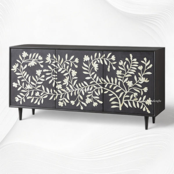 Bone Flower Media Console Black Finish 2