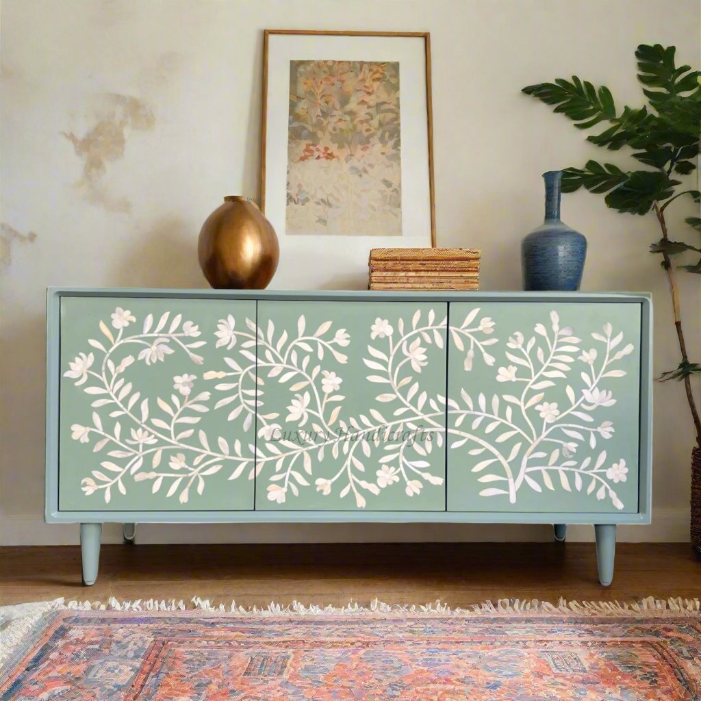 Bone Flower Media Console Sage Green