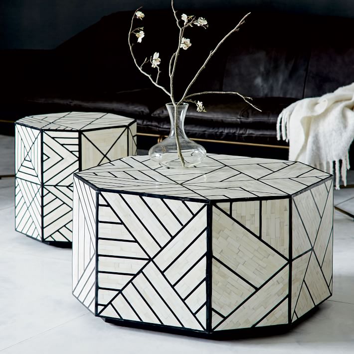 Bone Inlay Coffee Table Full Geometric