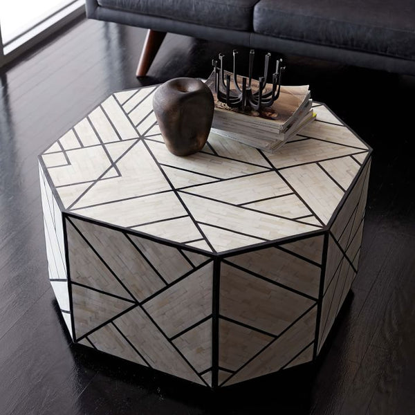 Bone Inlay Coffee Table Full Geometric