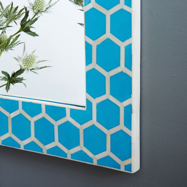 Bone Inlay Honeycomb Floor Mirror Turquoise