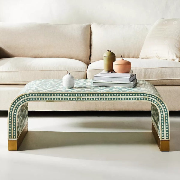 Moroccan Inlay Waterfall Coffee Table Green